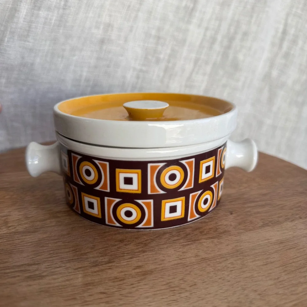 Vintage 70s Siena Ware Porcelain Lidded Casserole Dish MCM Soup Crock